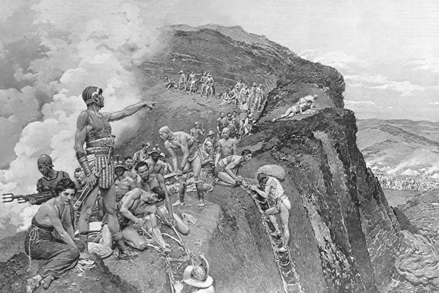 Spartacus led his men down Mt. Vesuvius to launch a surprise attack against Glaber’s militia. Photo: BBC History Extra
