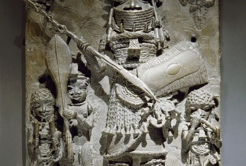 Bas-relief sculpture of an oba from the Kingdom of Benin, showcasing the artistry and craftsmanship of the Edo people. Photo: National Geographic