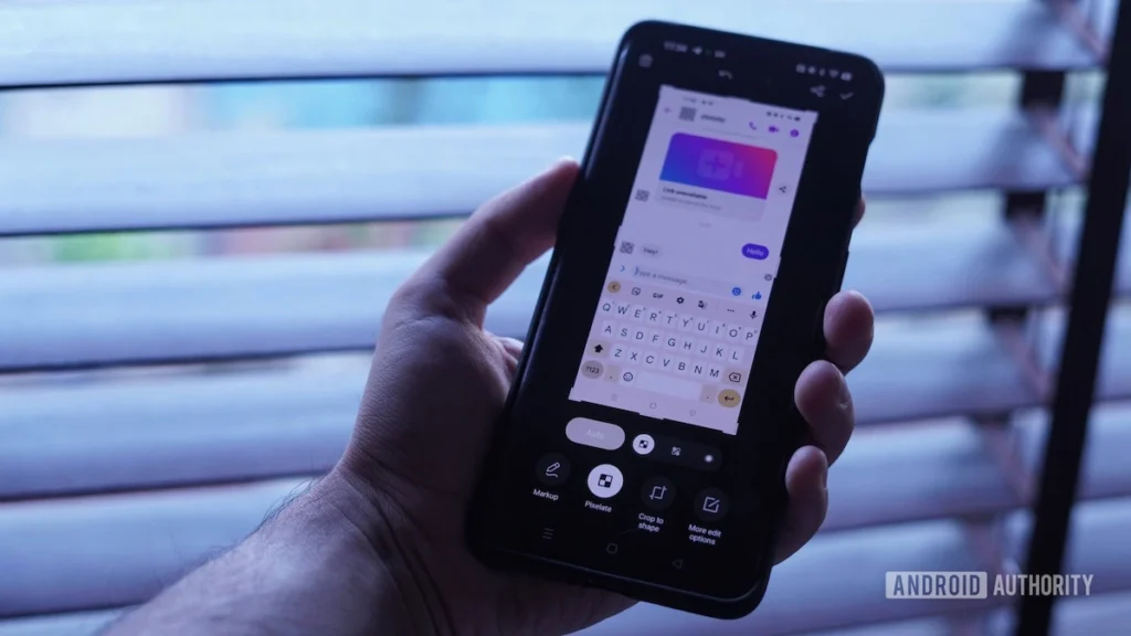 Person cautiously using a smartphone, with a subtle overlay of app icons and a screenshot symbol.