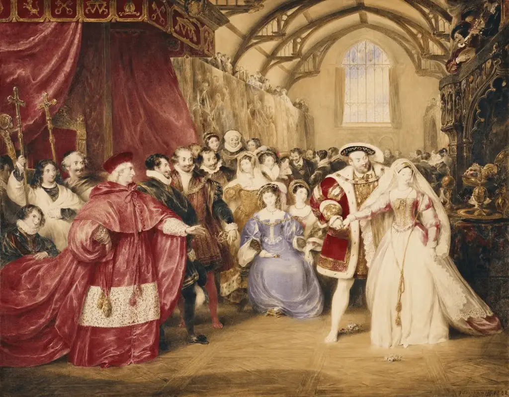 The King meeting Anne Boleyn at Cardinal Wolsey’s residence, York Place, re-imagined by the artist James Stephanoff in 1832. Photo: Historic Loyal Palaces