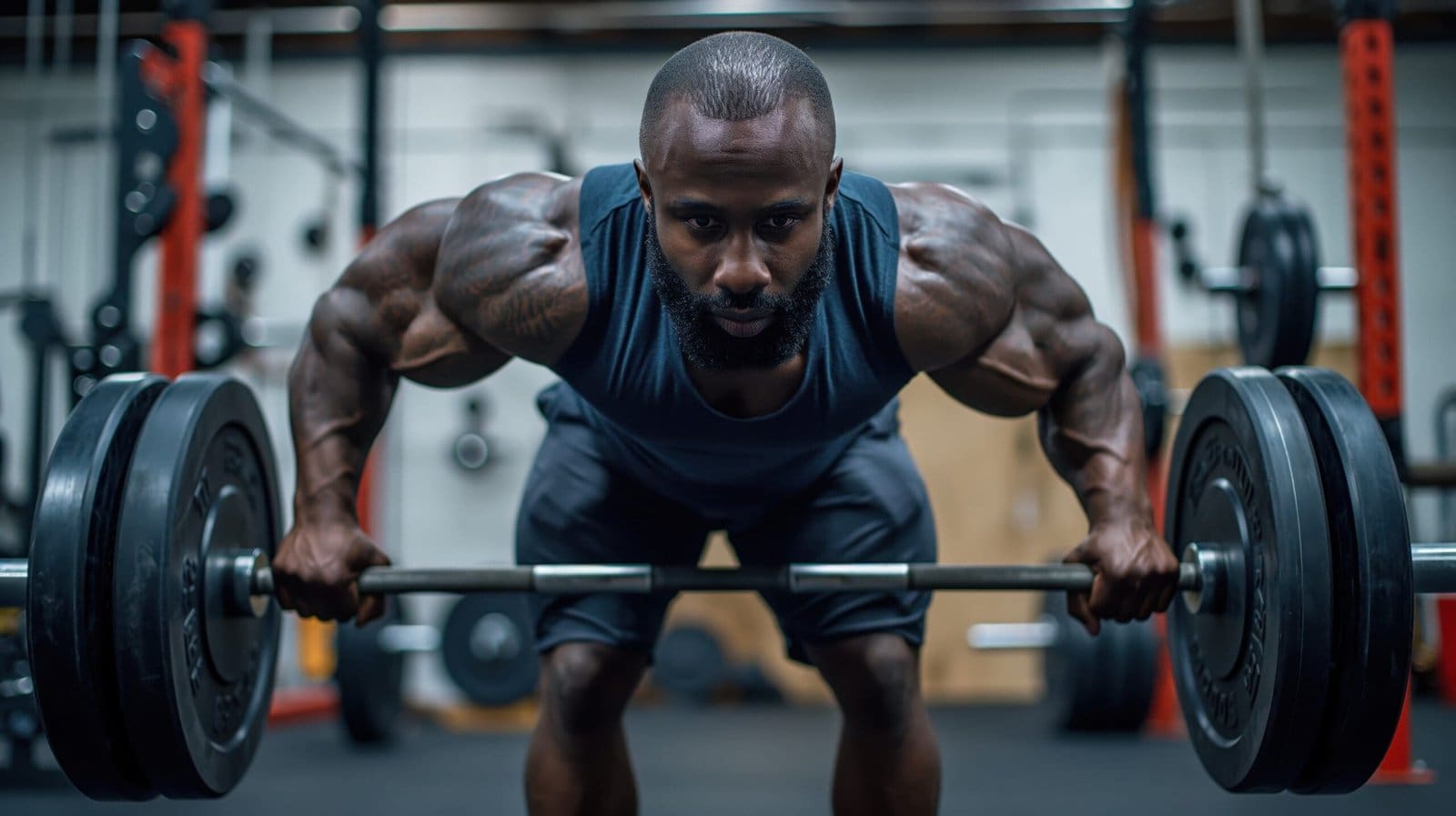 A fit man doing a hip hinge