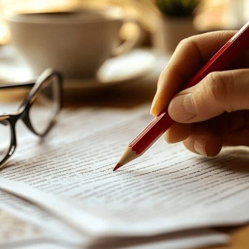 A human editor marking up a manuscript with red pen, highlighting the importance of human editing vs AI detection in content quality.