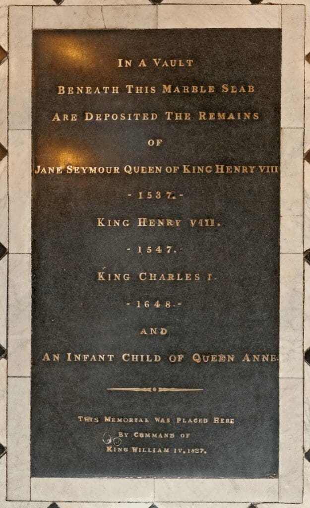 Queen Jane Seymour's Marble memorial, alongside King Henry VIII’s remains underneath the Quire of St. George’s Chapel. Photo: Screenshot taken from the 360 Virtual Tour of St. George’s Chapel, Windsor Castle