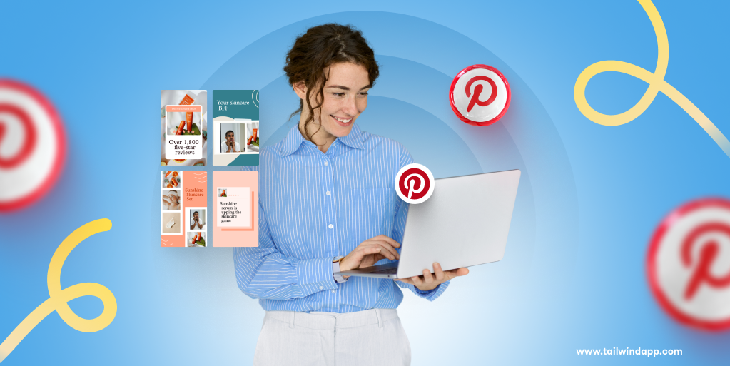 Travel creator scheduling fresh Pinterest pins using a content planner on a laptop.