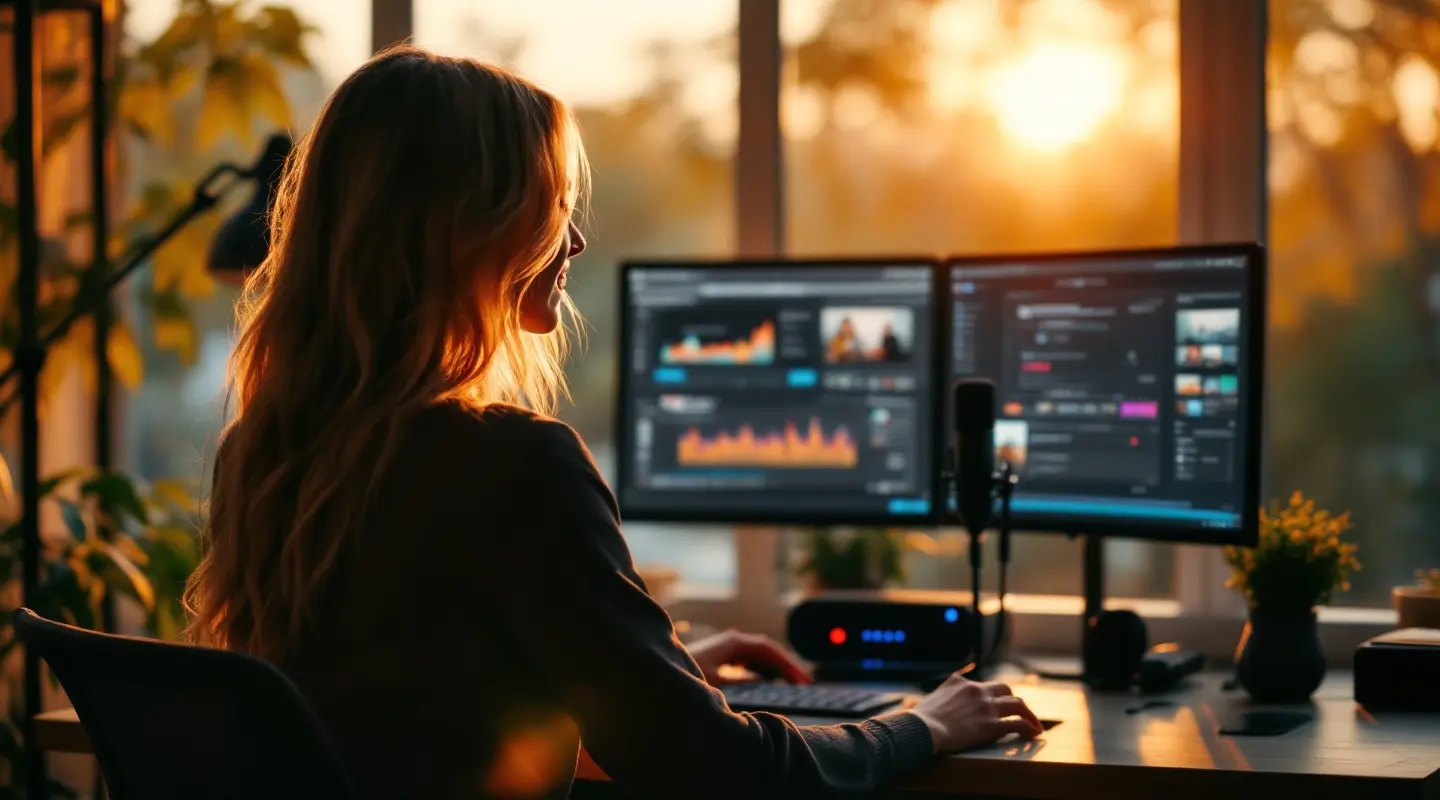 A young lady working on her YouTube channel