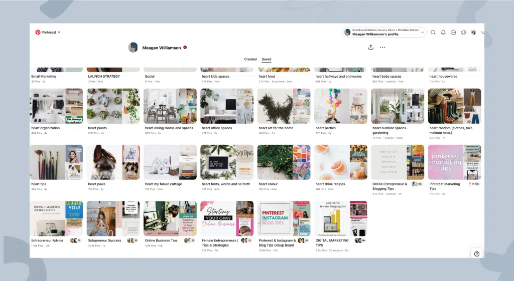 Screenshot-style mockup of a well-organized Pinterest travel board showcasing pins for an Amalfi Coast itinerary, beaches, and packing tips.
