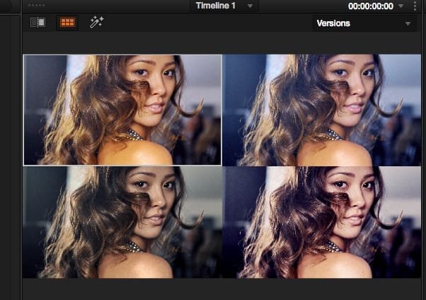 Split-screen showing raw city street footage on the left and a color-graded version with a visible video editing timeline on the right, highlighting the transformation through editing.