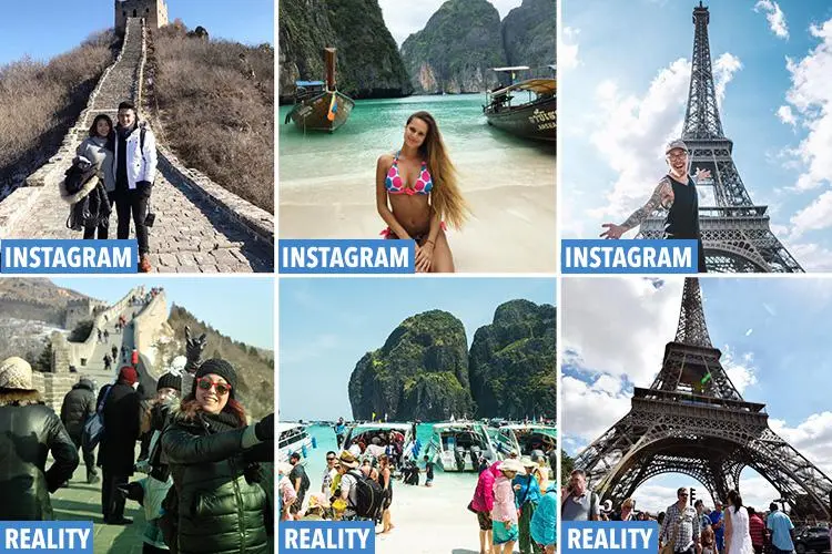 Instagram travel collage showing tips, destinations, and viral posts.